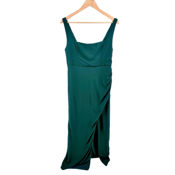Lulus NWT Glamorous Disposition Emerald Green Ruched Maxi Dress Sz XL Front Slit - Picture 2 of 15